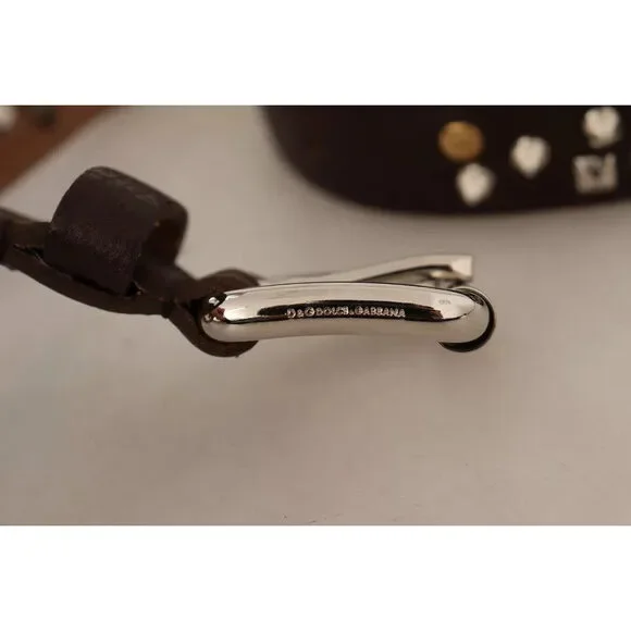 Dolce & Gabbana Brown Leather Studded Silver Metal Buckle Belt PD - Picture 4 of 7